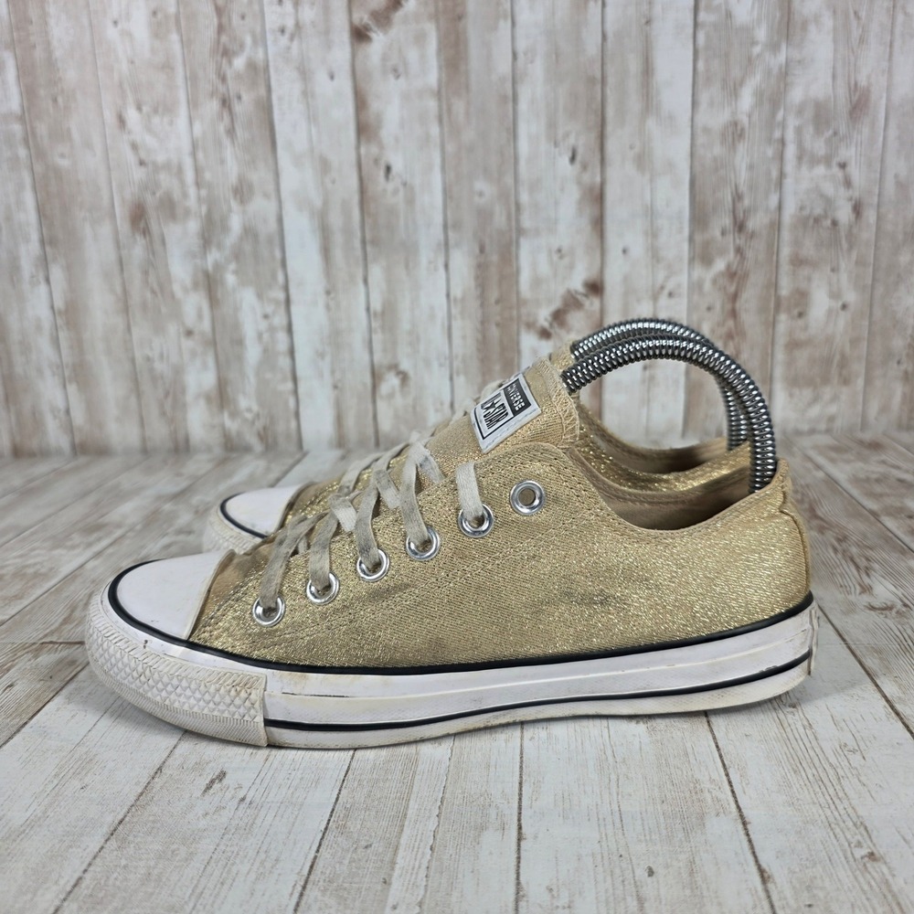 Converse Chuck Taylor All Star Low Top Glitter Gold Sneakers‎ Women's Size 7 - Picture 2 of 8